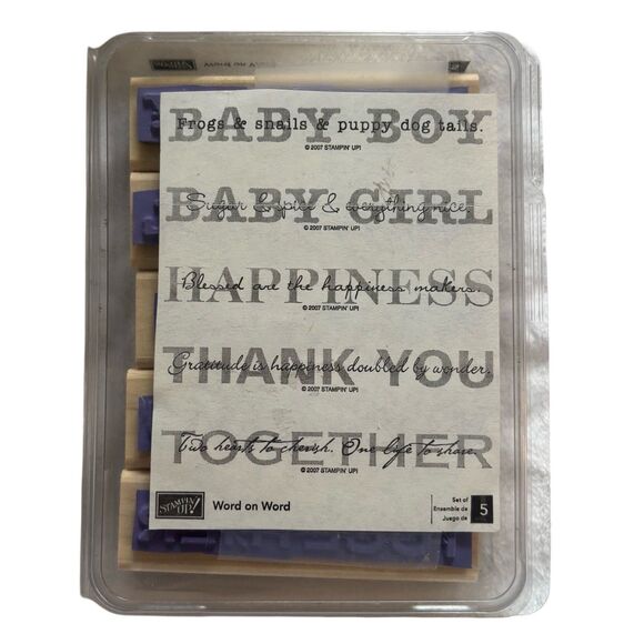 Stampin Up! "Words on Words" Rubber Wood Block Stamps Phrases Set of 5 2007 New - Picture 1 of 5